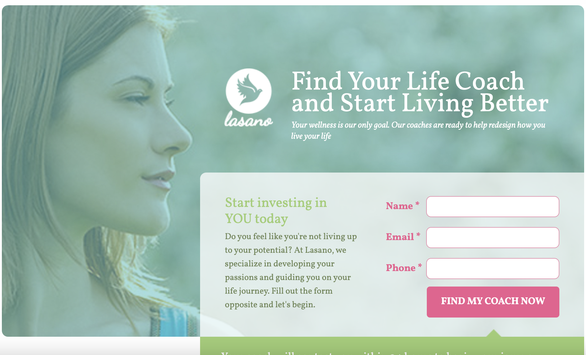 Lasano yoga health and wellness landing page template