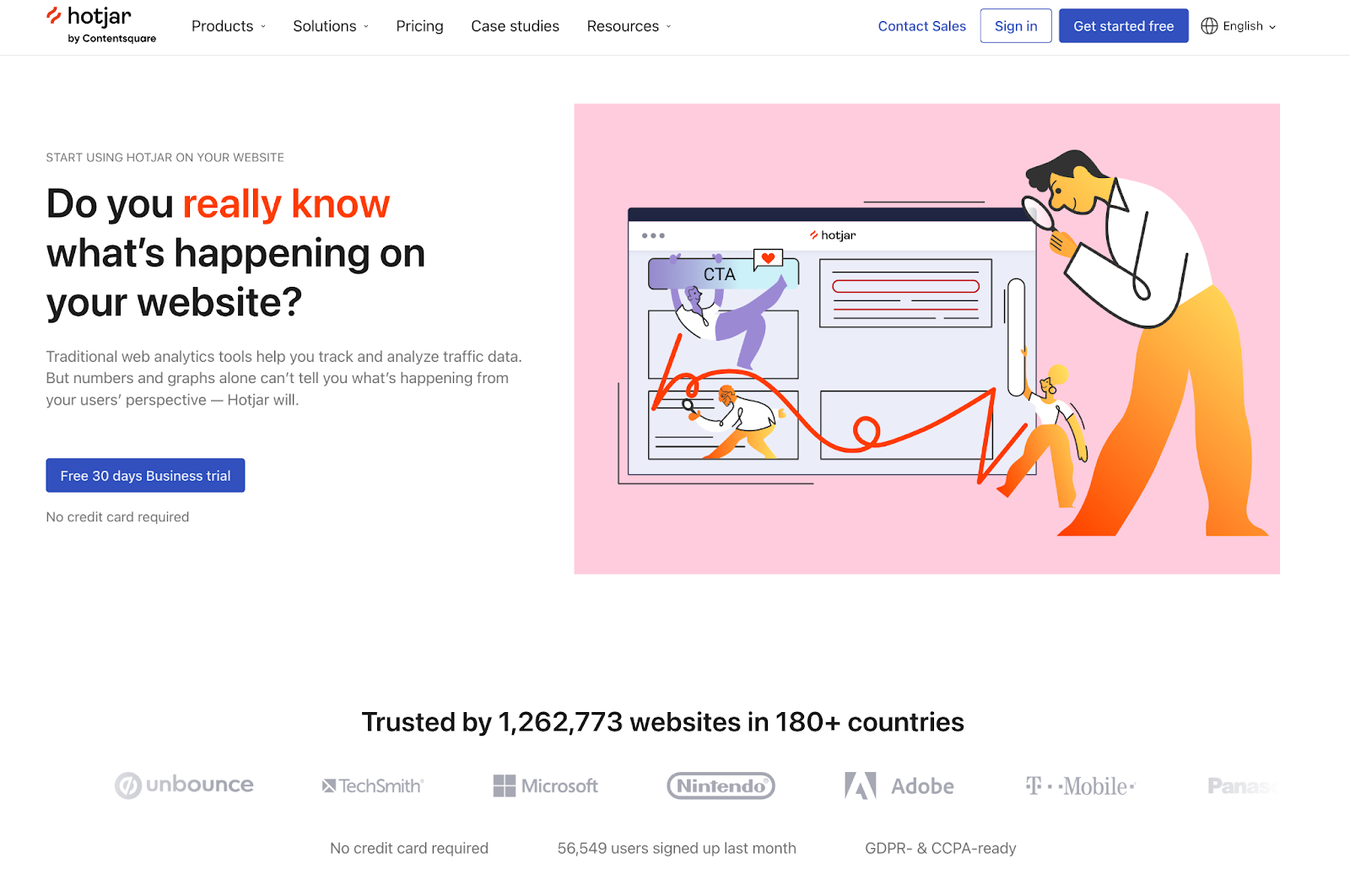 Hotjar free trial landing page example