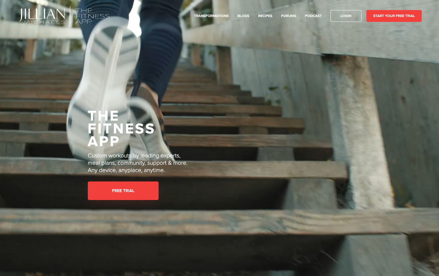Jillian Michaels fitness and trainer landing page example screenshot