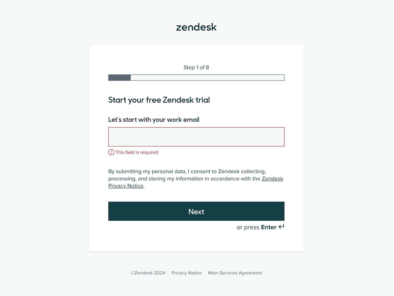 Zendesk free trial landing page example