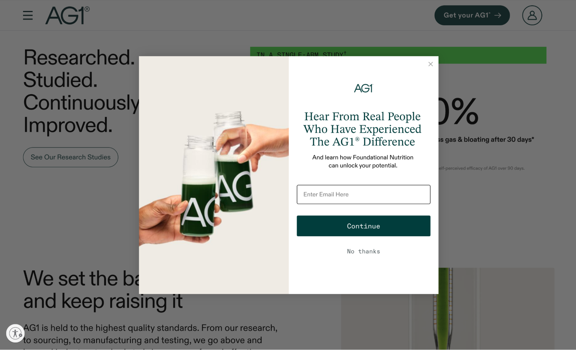 Athletic Greens popup lead gen form example