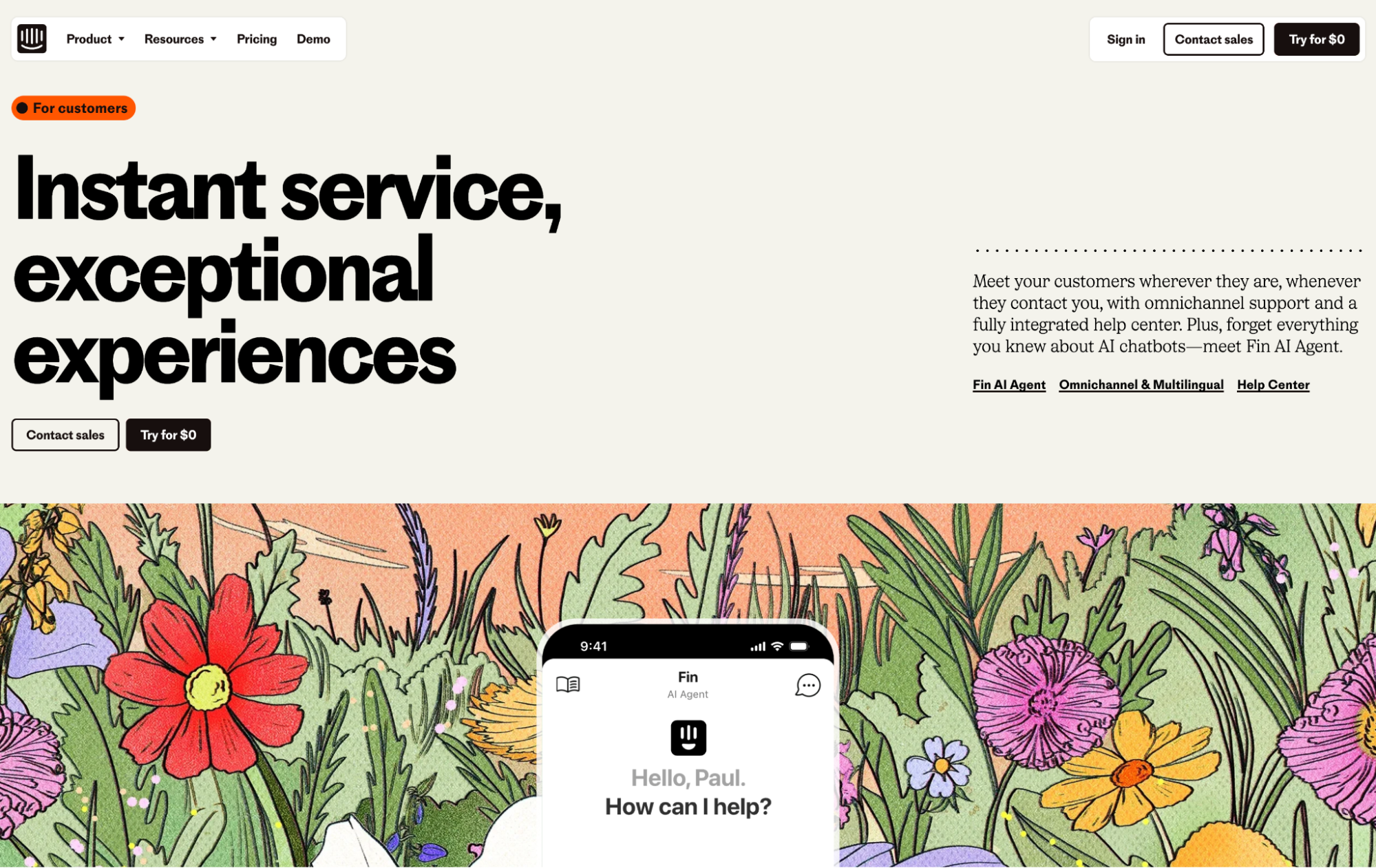 Intercom landing page chatbot software