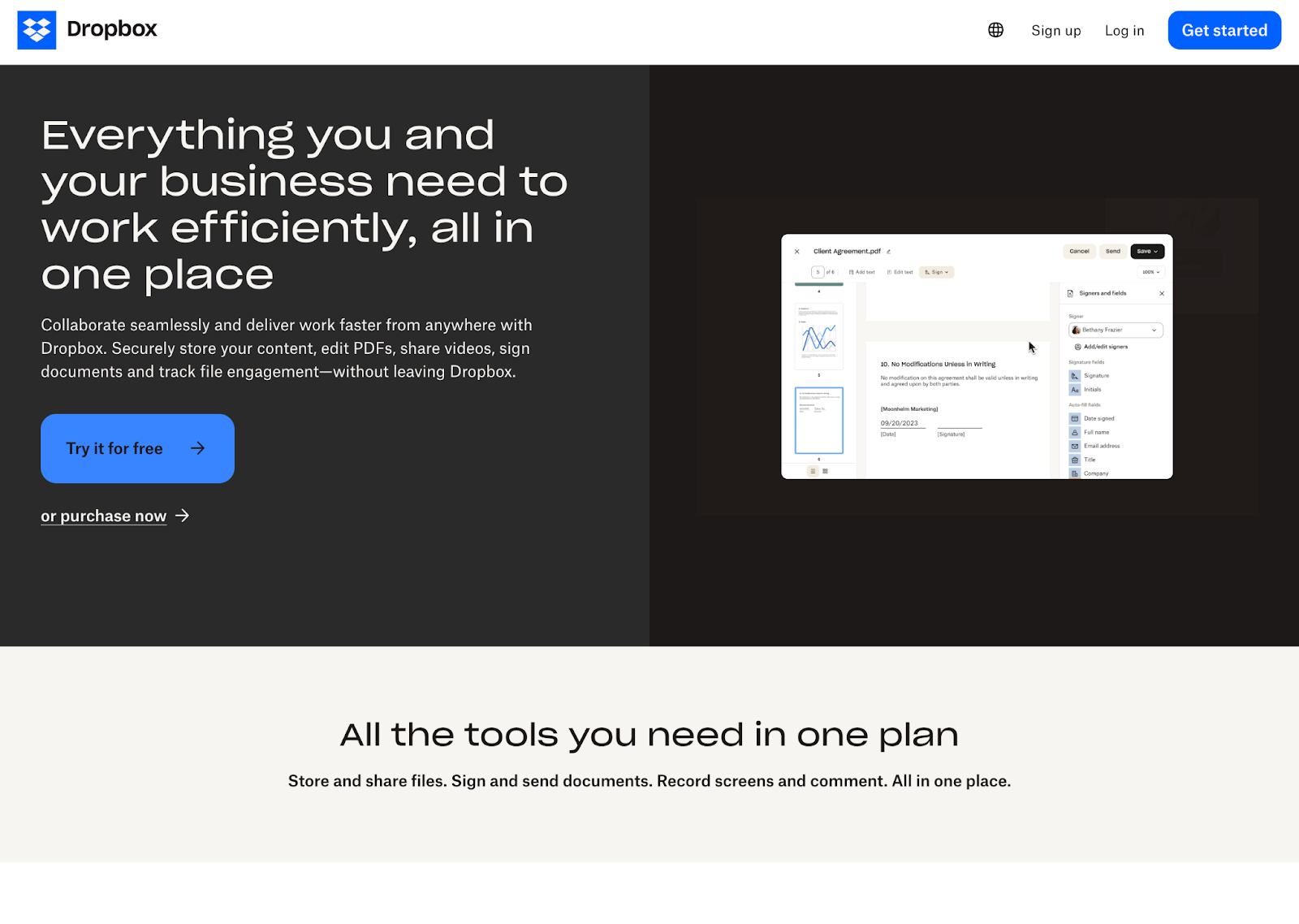 Dropbox free trial landing page example