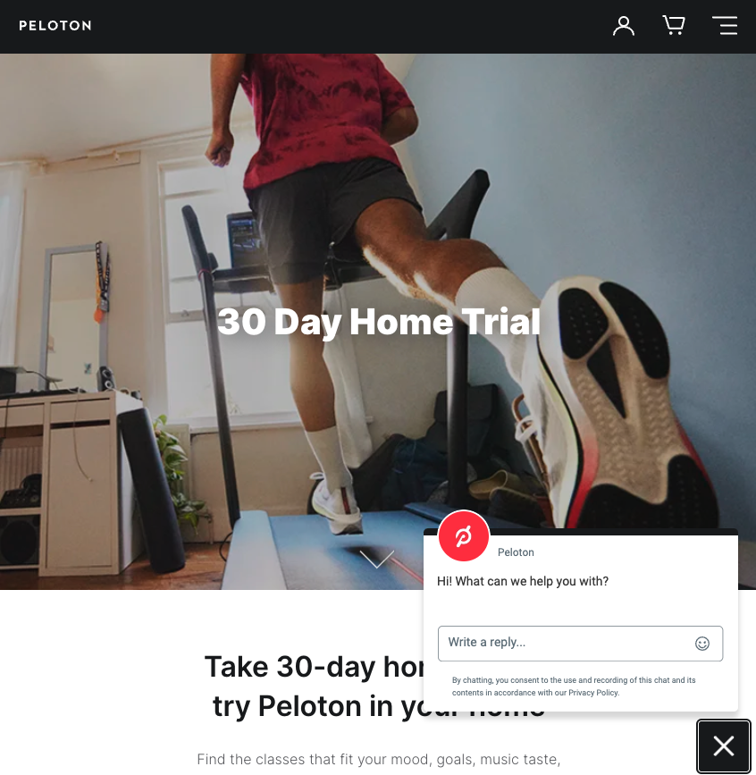 Peloton fitness and exercise landing page example