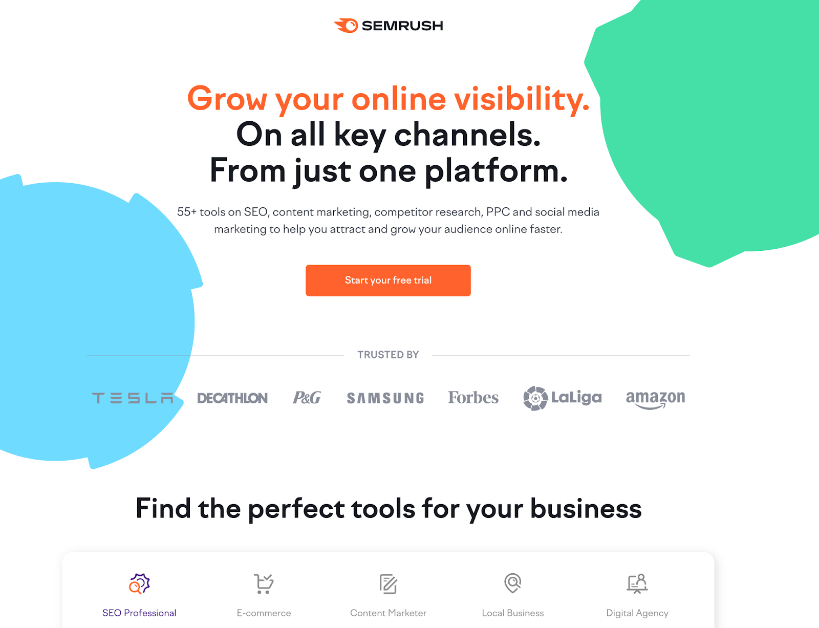 Semrush free trial landing page example