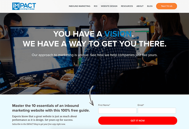 Impact homepage form