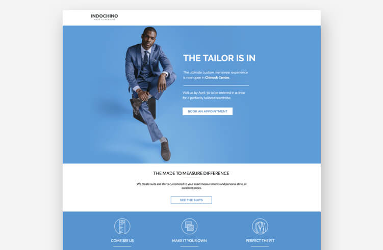 Best Landing Page Design: Indochino