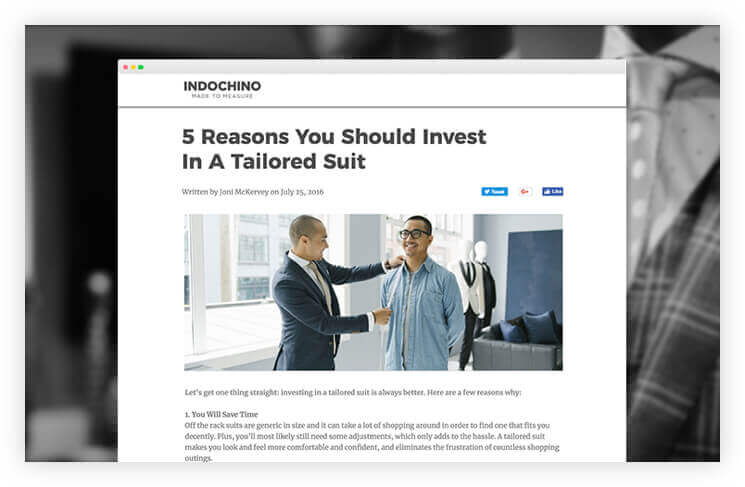 Screenshot of an Indochino editorial article