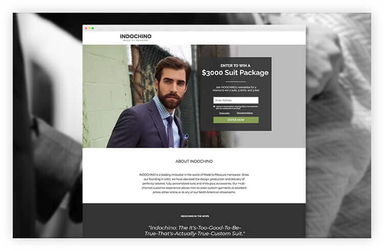Screenshot of an Indochino landing page