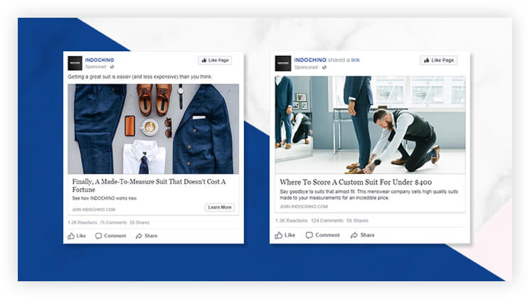 Two Facebook Indochino ads