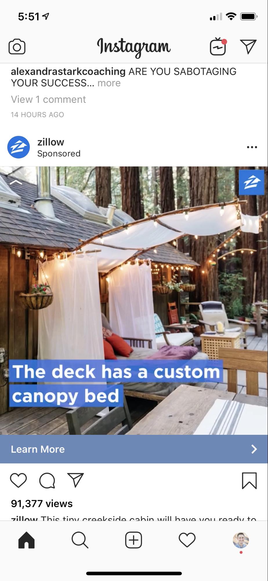 A screenshot of a Zillow ad on Instagram.