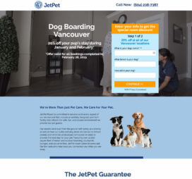 Jet Pet landing page example built using Unbounce
