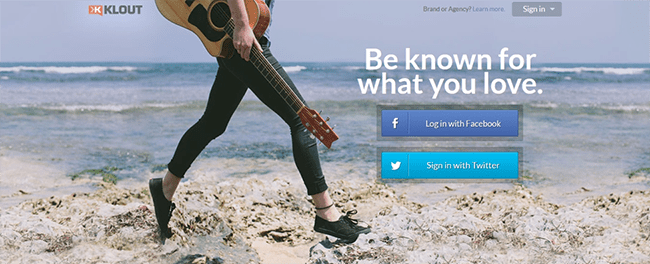 klout landing page