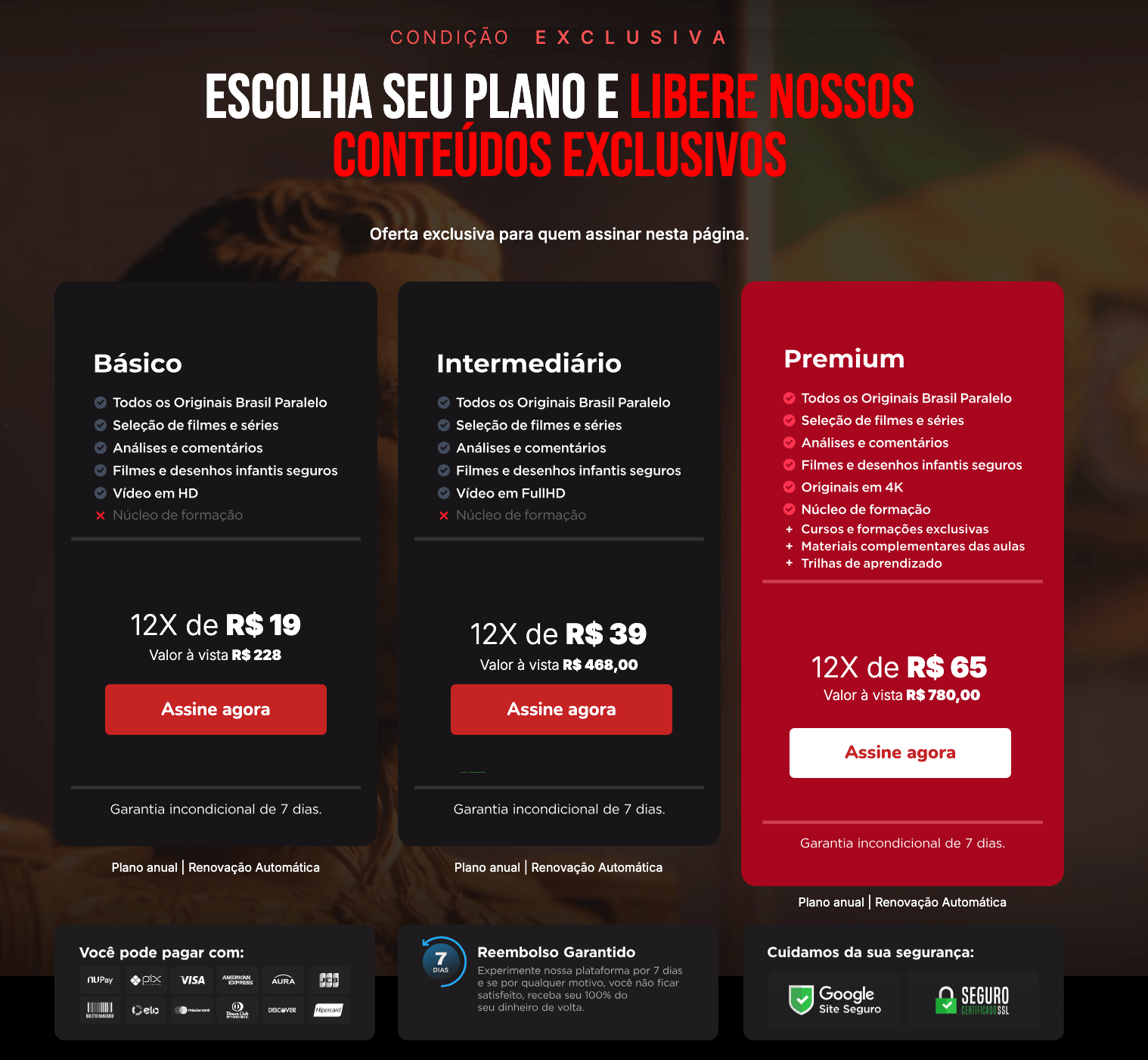 Landing page design example created by V4 Company for Brasil Paralelo