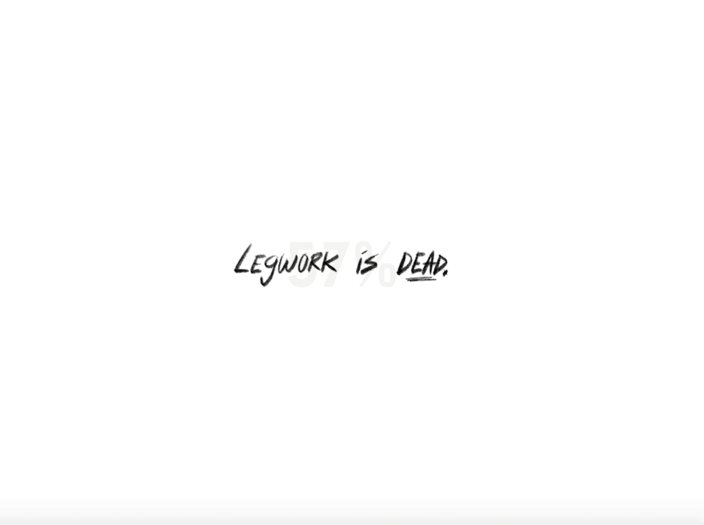 Legwork splash page example. The page is blank except for the words "Legwork is dead". 