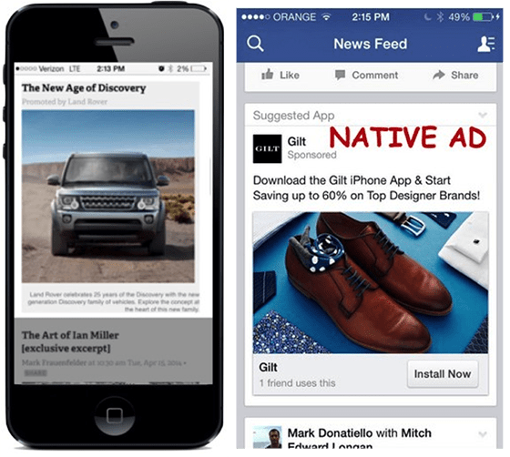 Native advertising example: mobile and social ads