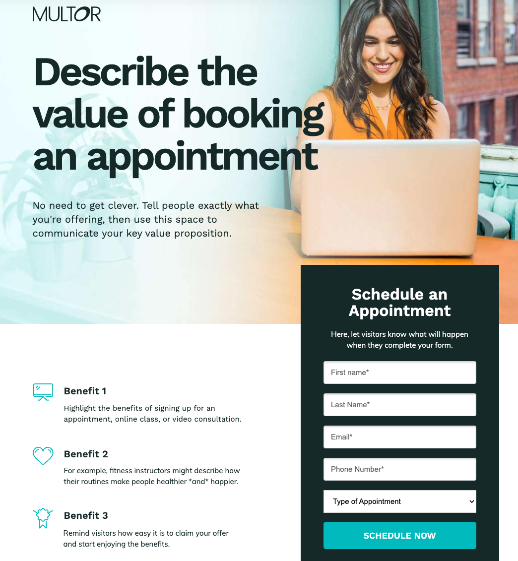 Multor lead capture landing page