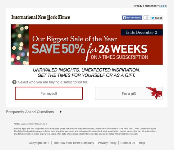 New York Times Landing Page example