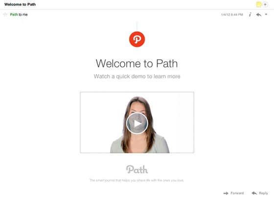 Path welcome email example