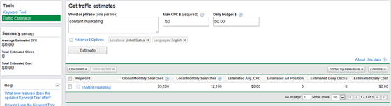 Pay Per Click Traffic Estimator