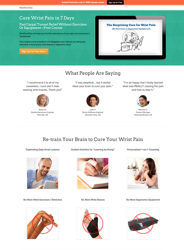 Ryan Walsh landing page example - before (cropped)