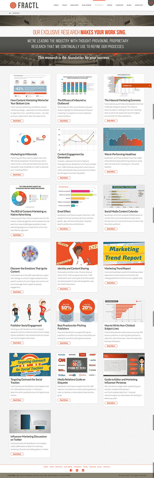 Screenshot of agency website with branded content case studies