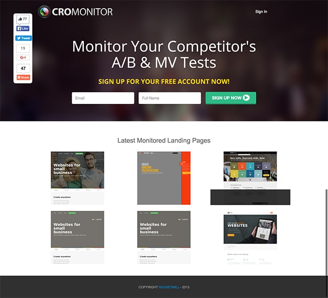 Spefic screenshot of CRO tool.
