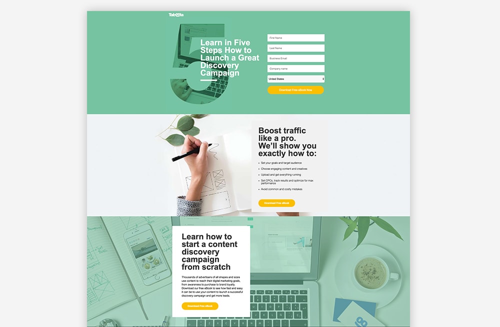 Screenshot of the top section of the Taboola ebook landing page