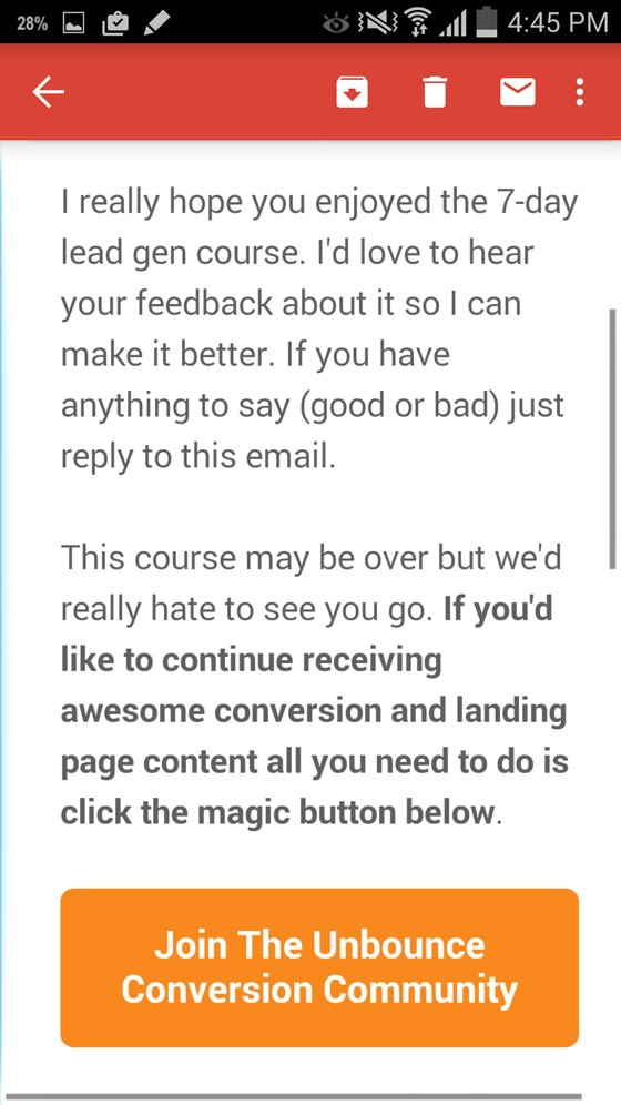 Mobile email cta