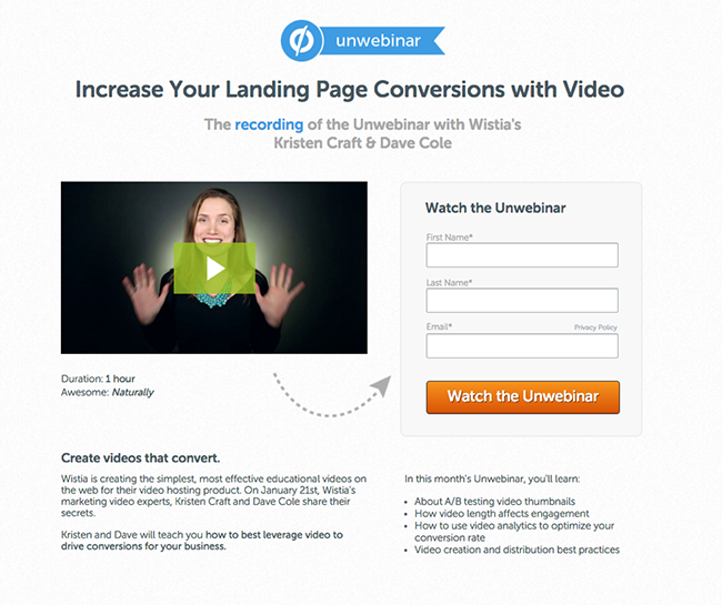 Unwebinar landing page