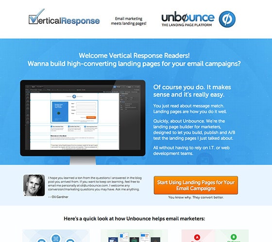unbounce vertical response co-branded contextual design
