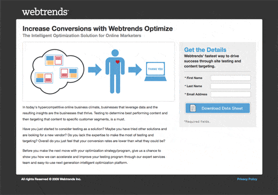 Webtrends.com lead gen landing page example